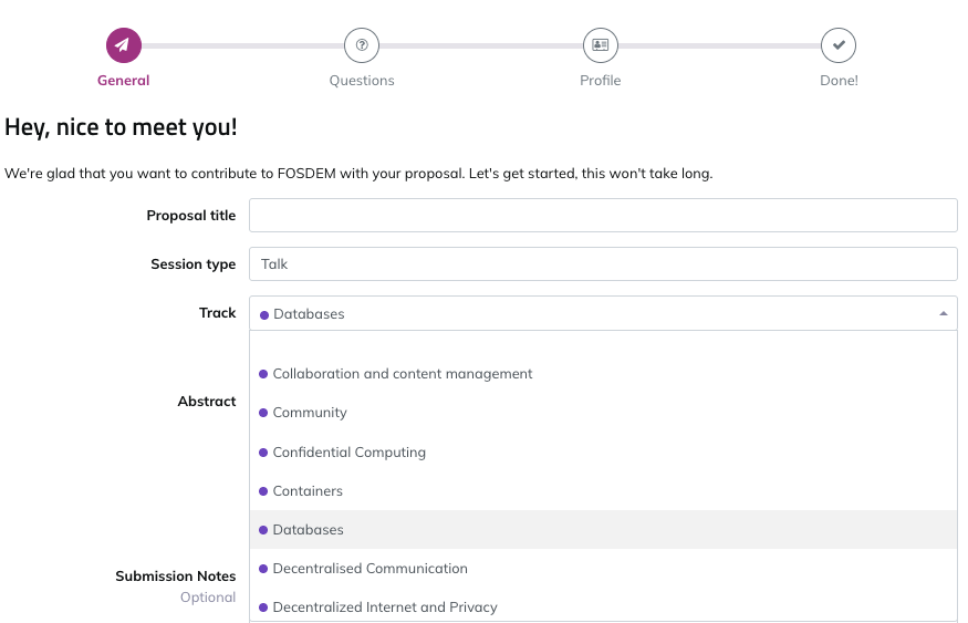 Pretalx website - Databases - Submit